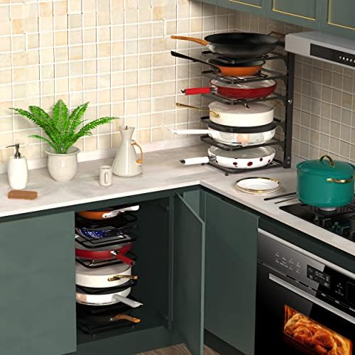 6-Tier Multifunctional Adjustable Pan & Pot Rack for Cabinet, Countertop Organizer, Pot Organizer for Kitchen Organization & Storage, Pot Lid Organizer (Black) - Image 3