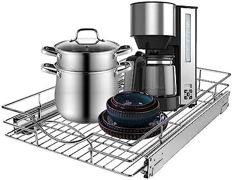 Sikarou Pull Out Cabinet Organizer 11" W x 21" D, Heavy Duty Kitchen Cabinet Pull Out Shelves, Slide Out Wire Basket for Kitchen Cabinets, Bathroom, Pantry, Chrome Finish by SikarouStorageSpecialist