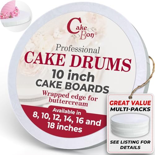 Cakebon Cake Boards 10" White Round Cake Drums 1/2" Wrapped Edge 1Pack | 10 Inch Cake Drum, Cake Drums 10 Inch, Base para Pastel, Cake Base Board, Cake Rounds, Cake Boards 10 Inch Round by Cakebon