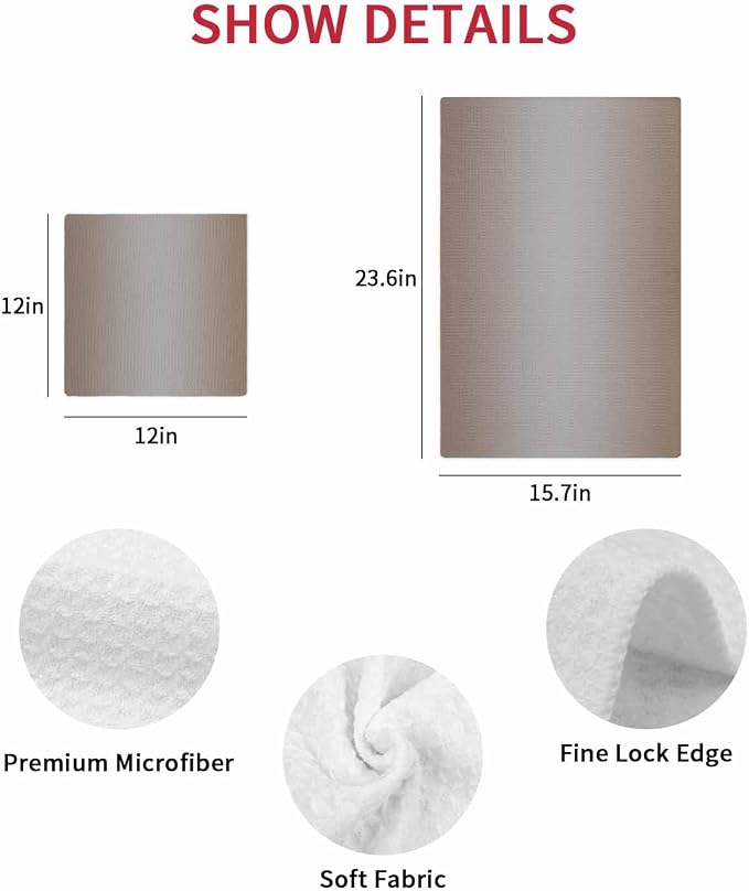 Ombre Brown Grey Dish Towels Set, Waffle Weave Kitchen Towels Microfiber Towels Cleaning, Modern Minimalist Gradient Color Soft Absorbent Dish Drying Towels Hand Towels 2 Pack 15.7x23.6 Inch - Image 7