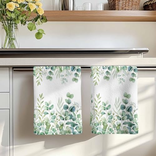 Green Eucalyptus Kitchen Towels Set of 3, Absorbent Dish Towels for Kitchen, Botanical Summer Leaves Country Floral Microfiber Hand Towel, Quick Drying Tea Towel for Cleaning Decorative Dishcloths - Image 7