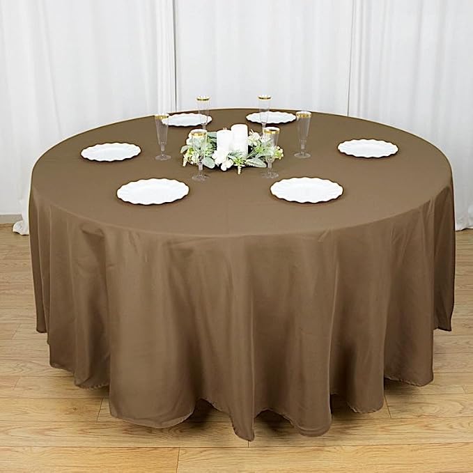 BalsaCircle 10 pcs 108 inch Taupe Round Washable Polyester Easy-Care Tablecloth for Indoor and Outdoor Bridal Shower Wedding Table Buffet Table Parties Events Kitchen Dining - Image 3