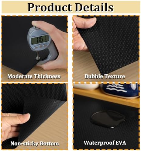 Shelf Liners 13 inch x 20 ft Kitchen Cabinets Liner Non-Stick Drawer Liners Drawer Mats EVA Protector Shelving Cupboard Lining (Black, 13 inch x 20 ft) - Image 2