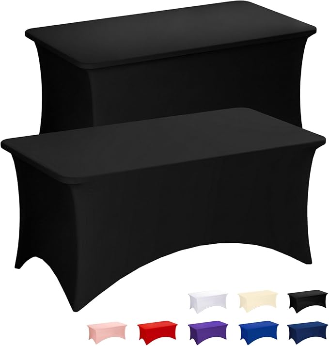 Fixwal 2 Pack 4FT Black Tablecloth Rectangle Spandex Fitted Table Cover by Fixwal