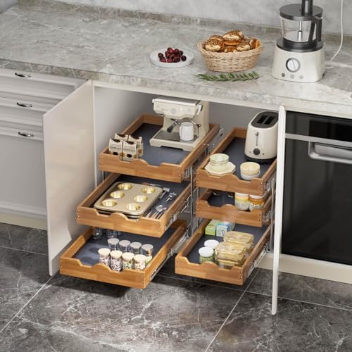 OCG Pull Out Drawer 14" W x 21" D, 3 Tier Pull Out Cabinet Organizer, Heavy-Duty Slide Out Drawer for Cabinets, Base Cabinet Organization for Kitchen, Pantry, Bathroom - Image 4