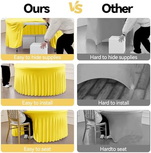 leegleri 6 Pack 72Inch Yellow Spandex Round Tablecloths, Stretchy 132inch Fitted 6FT Round Table Cloths, Wrinkle Free Table Cover with Skirt for Wedding Party Dining Banquet - Image 4