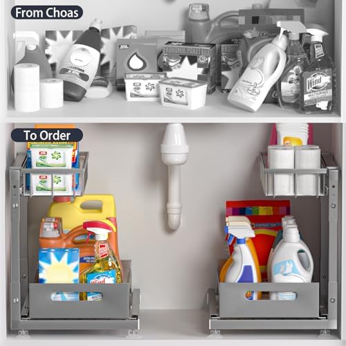 Saydear L-Shaped Under Sink Organizer, 2-Tier Pull-out Cabinet Rack 1-Pack - Image 2