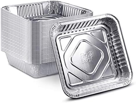[25 Pack - 8” x 8”] Square Baking Cake Pans| Heavy Duty l Disposable Aluminum Foil Tins l Portable Food Containers l Perfect for Roasting Toaster Oven Broiling Cooking by Fig+%26+Leaf