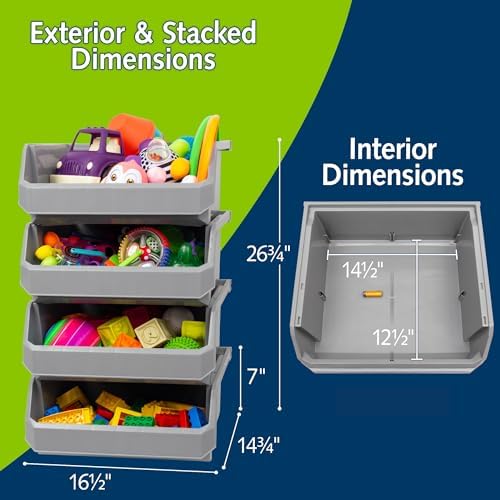 ReadySpace Extra Large Stackable Plastic Storage Bins, 4-Pack, Grey - Image 3