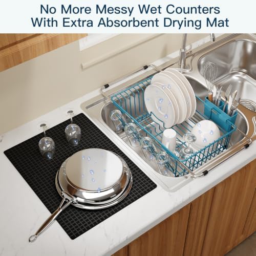 MAJALiS Blue Dish Drying Rack Over The Sink with Utensil Holder, Mat - Image 5