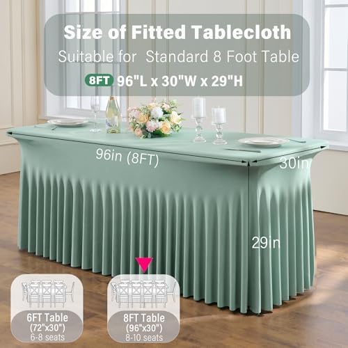 4 Pack Sage Green Spandex Table Clothes for 8 Foot Rectangle Tables, Wrinkle Free Fitted Table Cover 8ft Stretch Tablecloths Desk Skirt for Parties Weddings Birthday Banquet Baby Shower - Image 6