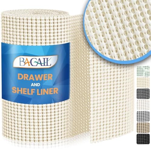 BAGAIL Non-Adhesive Shelf Liner, Thick Strong Grip Drawer Liners for Kitchen Cabinets, Heavy-Duty Easy Cut Cabinet Liners for Shelves, Pantry, Bathroom Cupboards - 24" x 20FT, Cream by BAGAILBASICS