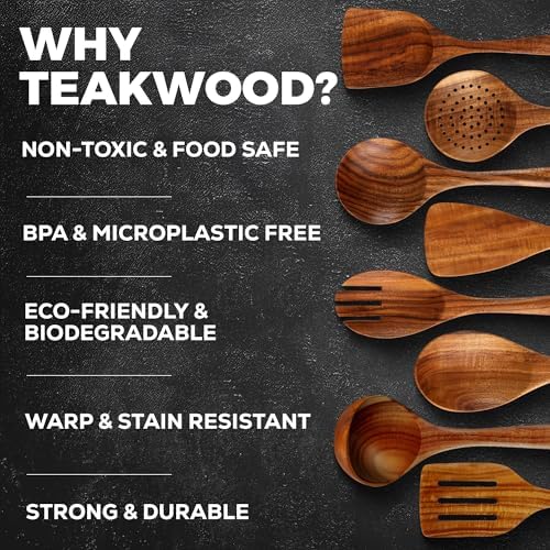 Zulay Kitchen Premium 8-Piece Wooden Spoons - Smooth Finish, Natural Teak Wood, Non-Stick, Handmade - Image 4