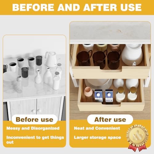 Pull Out Cabinet Organizer, 17''W×21''D×16''H Soft Close Slide Out Wooden Pull out Drawers, Double Tier Slide out Wood Cabinet Organizer, for Base Cabinet Organization in Kitchen, Pantry, Bathroom - Image 5