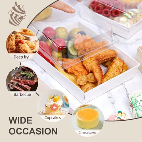 7x5 Inches Charcuterie Boxes with Clear Lids, 80 Pack Disposable Take Out Food Containers, Large Paper Bakery Cake Boxes for Strawberries, Cookies Cupcakes (White) - Image 4