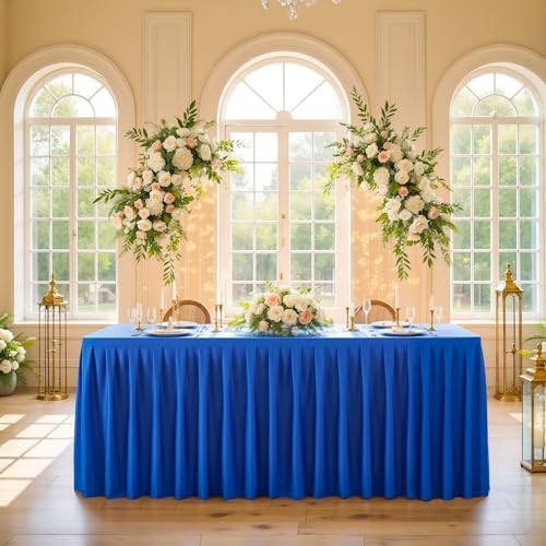 6 Pack Royal Blue Rectangle Tablecloth 8 FT Stretch Spandex Fitted Table Cloth for 8 Foot Rectangle Tables Banquet Tablecloths Wrinkle Free Table Cover Skirt Ruffle Tablecloth for Party Wedding - Image 4
