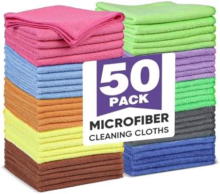 TEAWOO 10 Colors Microfiber Cleaning Cloths, 50 Pack Assorted Cleaning Rags by TEAWOO
