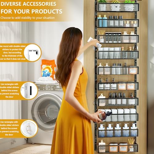 10-tier Over The Door Pantry Organizer with Mesh Baskets, Adjustable & Stable Hanging Spice Rack for Kitchen, Bathroom, Bedroom, and Baby Essentials Storage (16" W 10-Tiers, Black) - Image 4