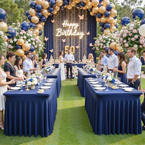 Besutolife 6 Pack Navy Blue Spandex Tablecloth for 8ft Rectangle Tables Fitted Table Cloth Stretch Table Covers Skirt 8ft Rectangular Tablecloths for Banquet Parties Wedding Decorations - Image 4
