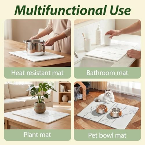 Large Stone Drying Mat for Kitchen Counter, 24"x16" Collapsible Quick Dry Dish Drying Mat, Water-Absorbent Marble Diatomaceous Earth Mats for Bottles Cups Dishes, Match Any Countertop - Image 5
