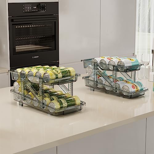 Xicennego Set of 2 Adjustable Soda Can Organizer for Refrigerator, Cabinets, Countertops, Beverage Can Dispenser for Fridge, for Standard Cans, Skinny Cans, And Tall Cans (Blue) - Image 2
