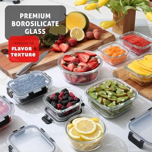 Nestl 48pc Glass Storage Containers with Lids, 24 Glass Food Storage Containers with 24 Airtight Lids for Pantry & Kitchen, Meal Prep Containers for Lunch, Oven Microwave & Dishwasher Safe, Black - Image 2