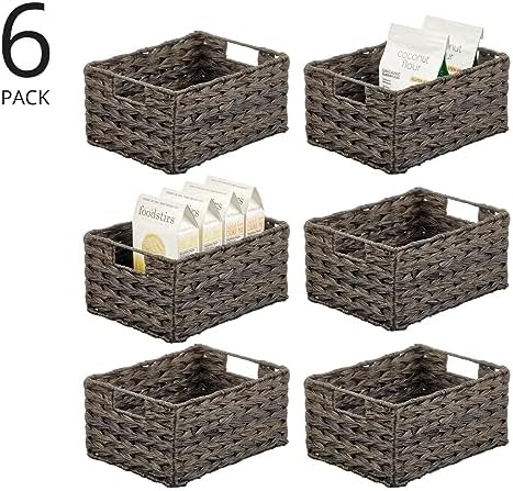 mDesign Woven Farmhouse Kitchen Pantry Food Storage Organizer Basket Box - Container Organization for Cabinets, Cupboards, Shelves, Countertops, Store Potatoes, Onions, Fruit, 6 Pack, Espresso Brown - Image 2