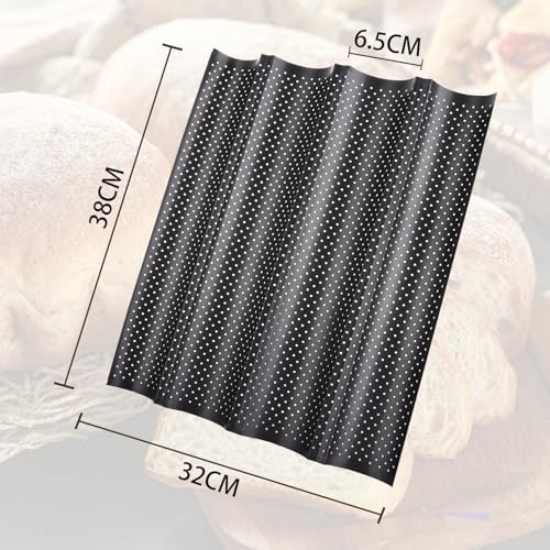 ASelected Baguette Baking Tray Baguette Tray with Non-Stick Coating Baguette Baking Mould for 4 Baguettes Bread Baking Mould Perforated Baguette Tray Rolls with 4 Cavities - Image 2