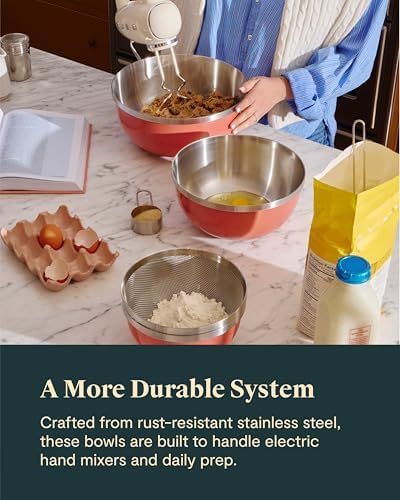 Caraway 6-Piece Stainless Steel Mixing Bowl Set with Glass Lids - Image 4