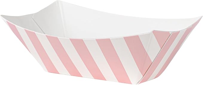 Restaurantware-Bio Tek 2 Ounce Food Trays, 400 Disposable Paper Food Trays - Heavy-Duty, Greaseproof, Pink And White Paper Boats, For Snacks, Appetizers, Or Treats, Use At Parties Or Carnivals by Restaurantware