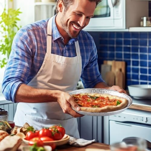 Patelai 50 Pcs 12 Inch Disposable Pizza Pans Aluminum Pizza Pan Round Aluminum Foil Serving Tray Silver Serving Platters for Baking Cooking Storage Cake, Chocolate Cookies, Pie, Vegetables - Image 3