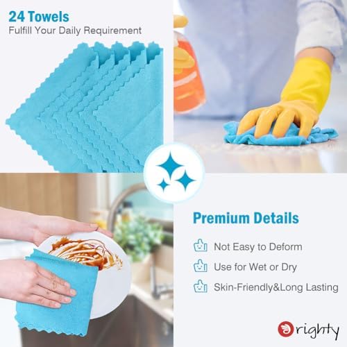 Orighty Microfiber Cleaning Cloth - 24 Pack, Blue Cleaning Rags 12x11 inch - Image 5