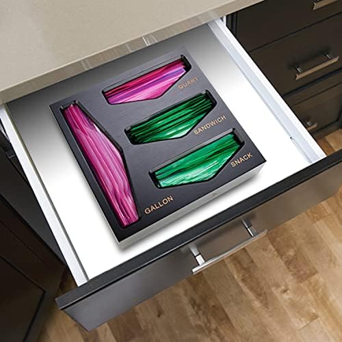 Bamboo Bag Storage Organizer for Kitchen Drawer, Baggie organizer, Compatible with Gallon, Quart, Sandwich and Snack Variety Size Bags (Black) - Image 2