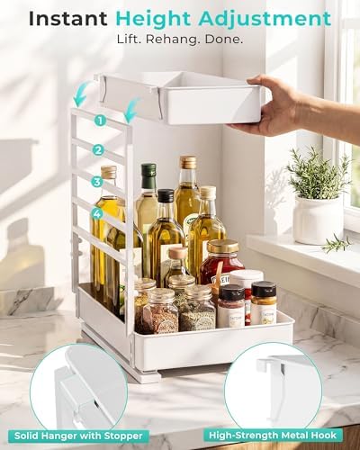 EVERIE Metal Pull Out Slide Shelf Organizer for Framed or Frameless Under Sink CabinetsOrganization in Kitchen, Bathroom, Counter, Cabinets (White, 1 Set) - Image 3