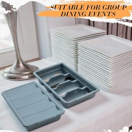 Maxdot 2 Pcs 20.5 x 11.9 x 3.7 Inch Silverware Organizer with Lid, Commercial 4-compartment Restaurant Kitchen Cutlery Tray, Plastic Silverware Storage Container, Condiments Holder (Grayish Blue) - Image 4