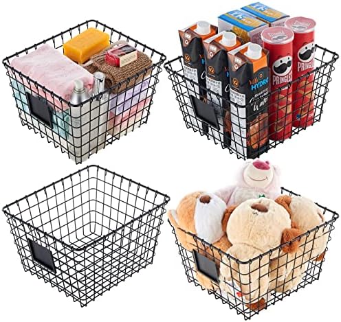 JUNCHU CHERRY 4 Pack【Large】 Wire Handmade Storage Basket for Organizing Household Goods,Pantry Organization,Bathroom countertop,Laundry,Wardrobe Storage Basket,Black by JUNCHUCHERRY