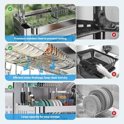 Upgrade 3 Tier Over Sink Dish Drying Rack Adjustable Width - Image 4