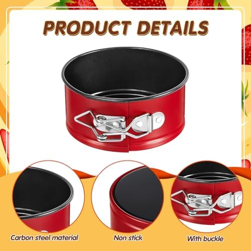 Sunnyray 8 Pcs 4 Inch Springform Pans Mini Cheesecake, Red | Removable Bottom Leakproof, Ideal for Cheesecakes Pizza Quiche Tarts, Nonstick Spring Form Baking Easy Release Round Molds - Image 3