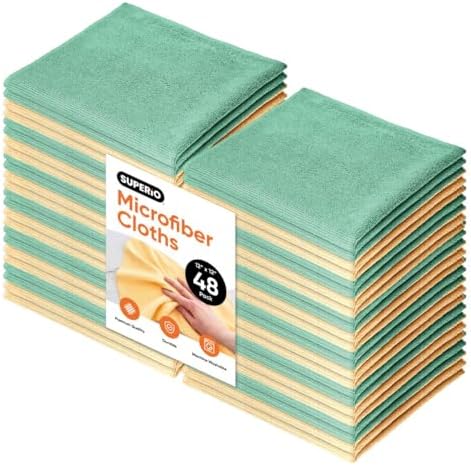 Superio Microfiber Cleaning Cloth for Cars, Kitchen Cleaning Rags for Housekeeping, 16" Absorbent Micro Fiber Towels for House, All-Purpose Streak-Free lint-Free Wash Cloths (Yellow/Green), 48 Pack by Superio