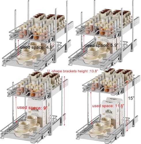 DINDON Pull Out Cabinet Organizer (14" W X 21" D), Cabinet Pull Out Shelves, 2 Tier Pull Out Drawers for Kitchen Cabinets, Wire Basket Slide Out Shelf for Cabinet Organization ​in Kitchen, Pantry - Image 6