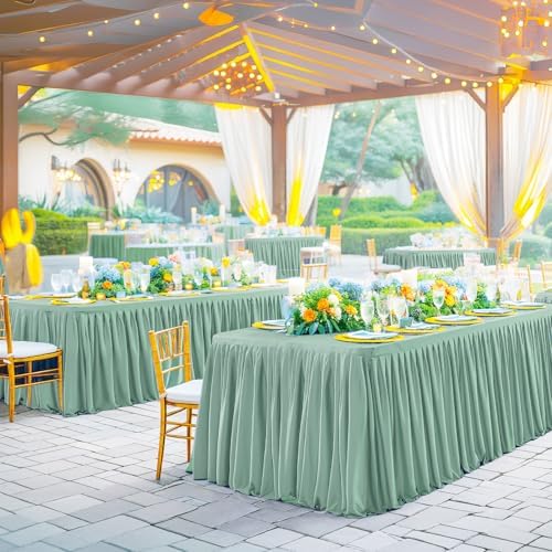 Sage Green Polyester Table Cloths for Rectangle 4 Foot Tables, 1 Pack Wrinkle Free Tablecloths Stretchy Banquet Ruffle Fitted Table Cover Desk Skirt for Parties Wedding Birthday Baby Shower - Image 3