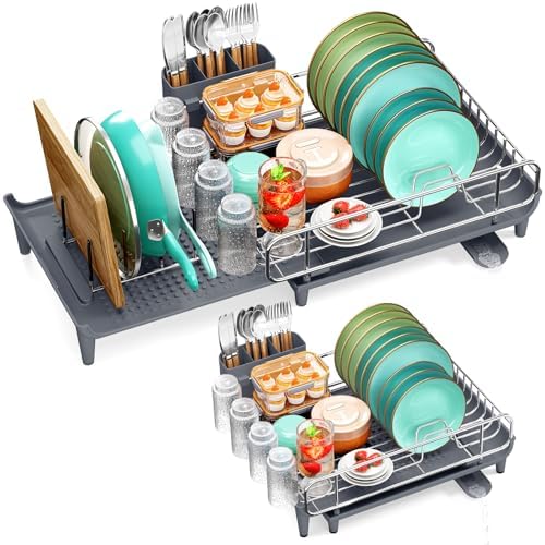 TOOLF Expandable Dish Drying Rack for Kitchen Counter, 16.7"-26.8", Gray by TOOLF