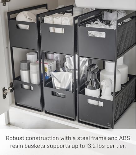 YAMAZAKI Home 2-Tier Storage Basket, Under-Sink Storage, ABS Plastic, Black - Image 5