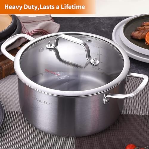 DELARLO Tri-ply Stainless Steel 6 Quart Heavy Duty Induction Stock Pot - Image 5