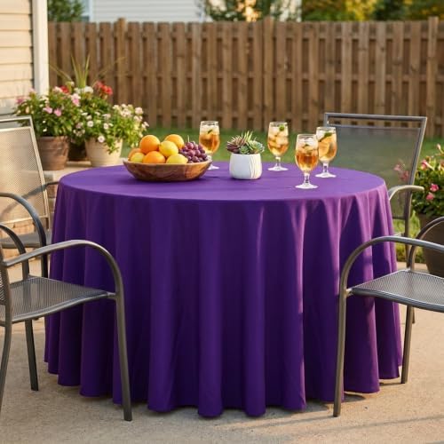 sancua Round Tablecloth, 120 Inch, Purple - Image 4