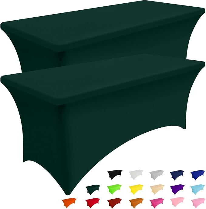 Smiry 2Pack Spandex Table Cloth 5FT, Elastic Fitted Hunter Green Tablecloth by Smiry