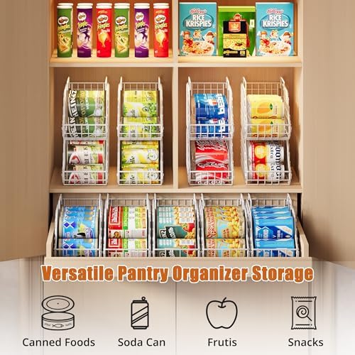 Sonyabecca 4-Pack Stackable Can Rack Organizer for Kitchen Pantry，White | Soda Can Organizer and Food Storage Dispenser for Pantry Cabinets. Foldable Wire Rack Keeps Canned Food Organized - Image 5