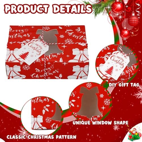 Zhanmai 64 Pcs Christmas Treat Boxes with Window Holiday Kraft Bakery Christmas Cookie Gift Boxes Xmas Pastry Food Containers with Ribbons DIY Tags for Party Favor Gift Giving(Cute) - Image 3