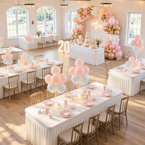CO-AVE 8pack Ivory Spandex Tablecloths 6ft for Rectangle Tables, Wrinkle Free Classy Table Skirt Stretchy 6 Foot Fitted Table Cloths Covers for Weddings Birthday Party Events Banquette Baby Shower - Image 2