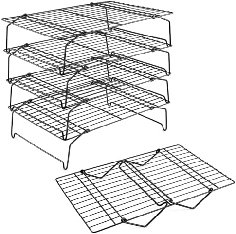 P&P CHEF 5-Tier Stainless Steel Cooling Rack, 15" x 10", Black | Stackable Baking Cooking Racks for Cooling Roasting Grilling, Collapsible & Heavy Duty, Oven Safe & Easy Clean by PPCHEF
